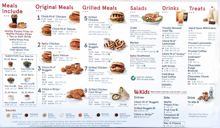 Chick Fil a Menu With Prices