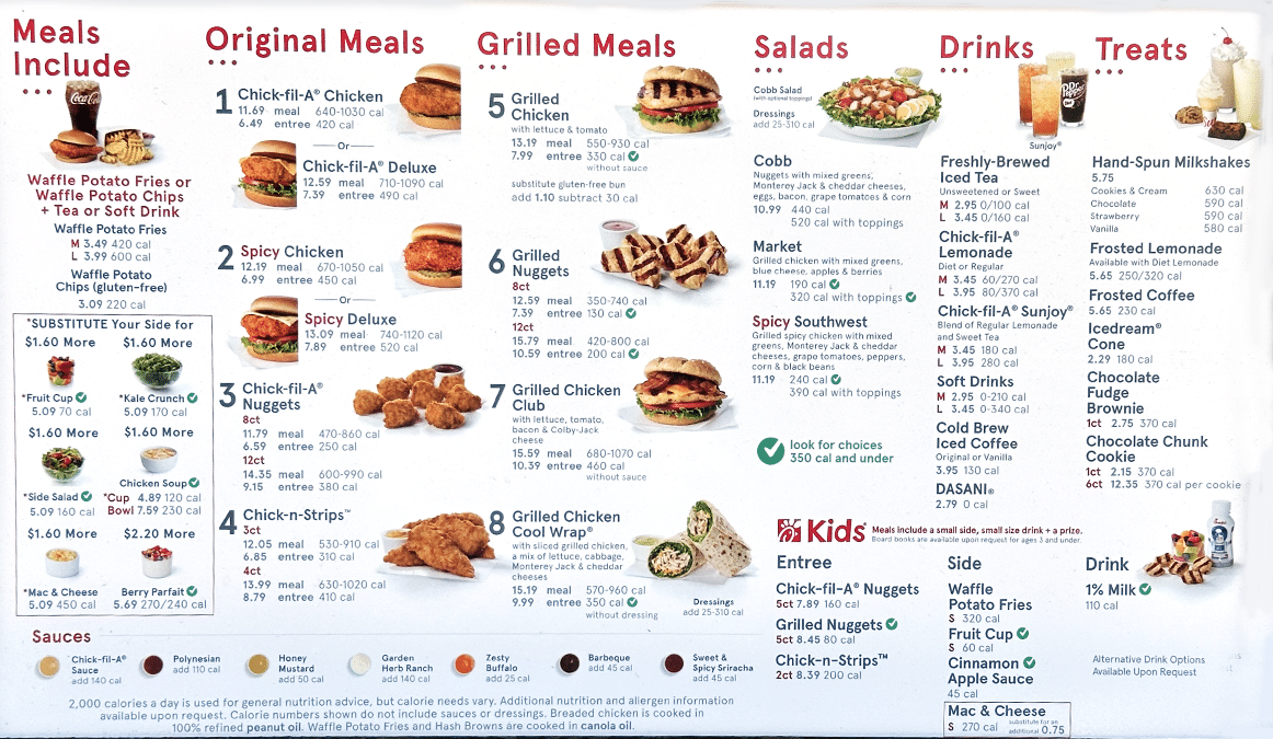 Chick Fil a Menu With Prices